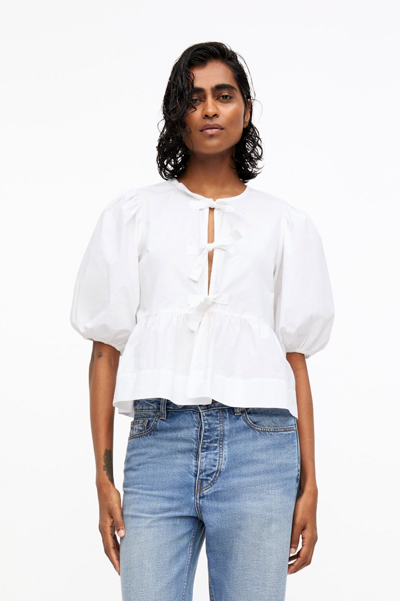Cotton Poplin Peplum Blouse