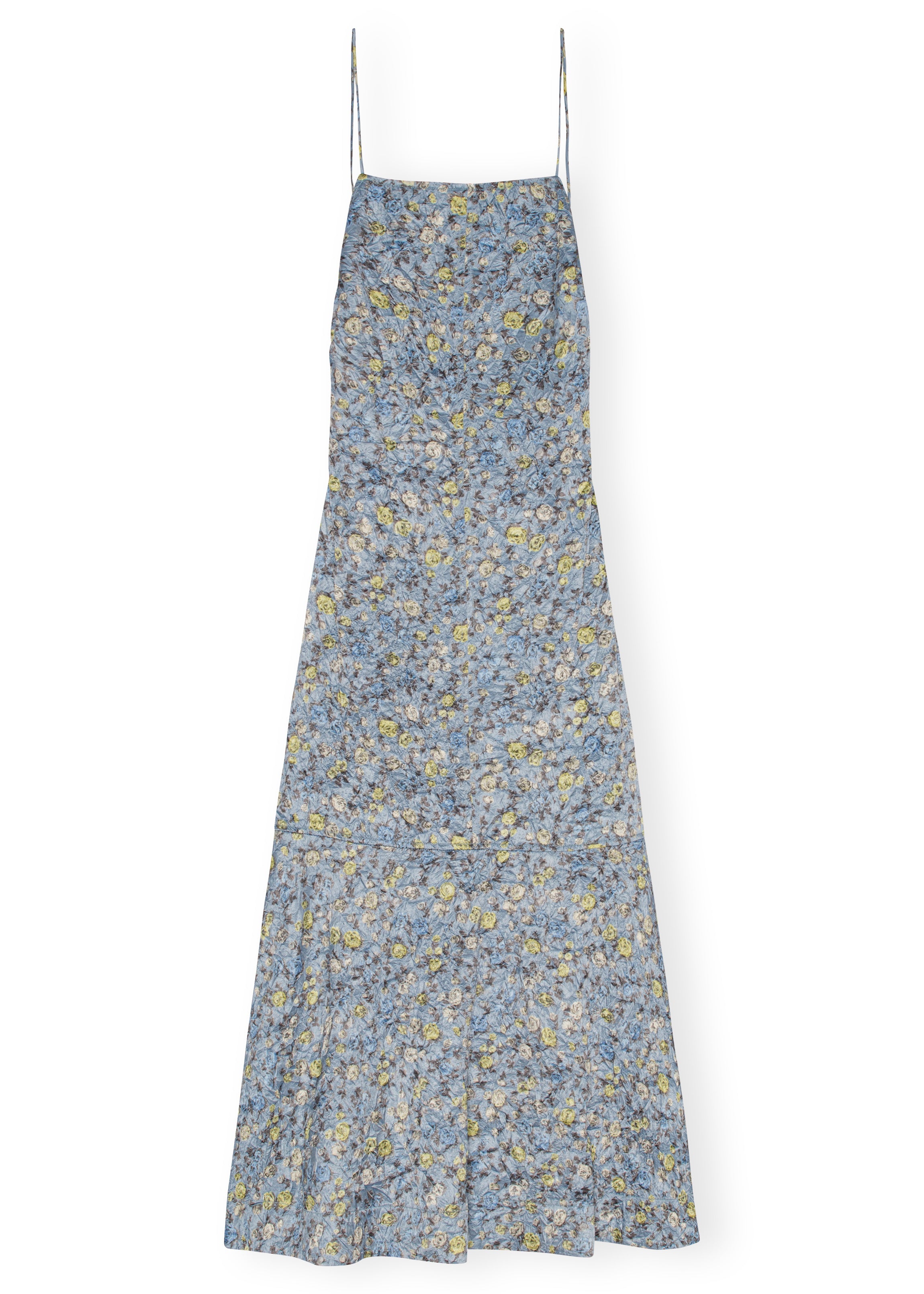 Crinkled Satin Open Back Long Slip Dress