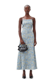 Crinkled Satin Open Back Long Slip Dress