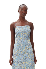 Crinkled Satin Open Back Long Slip Dress