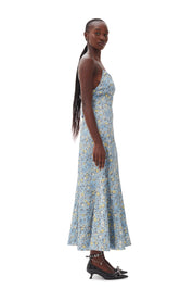 Crinkled Satin Open Back Long Slip Dress