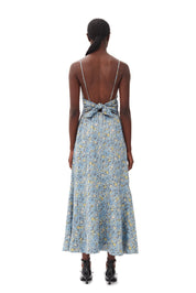 Crinkled Satin Open Back Long Slip Dress