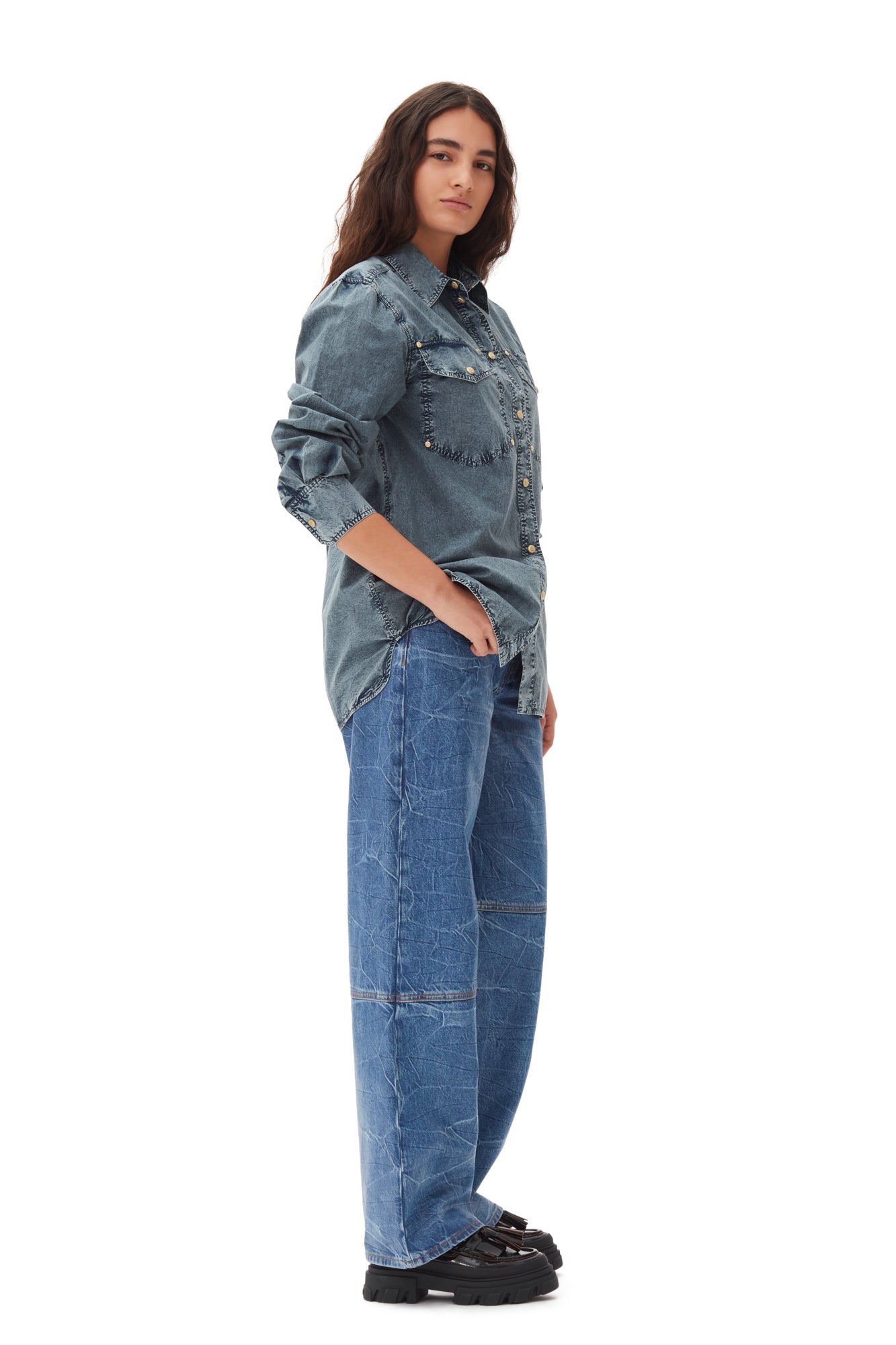 Cotton Poplin Oversized Rivet Shirt