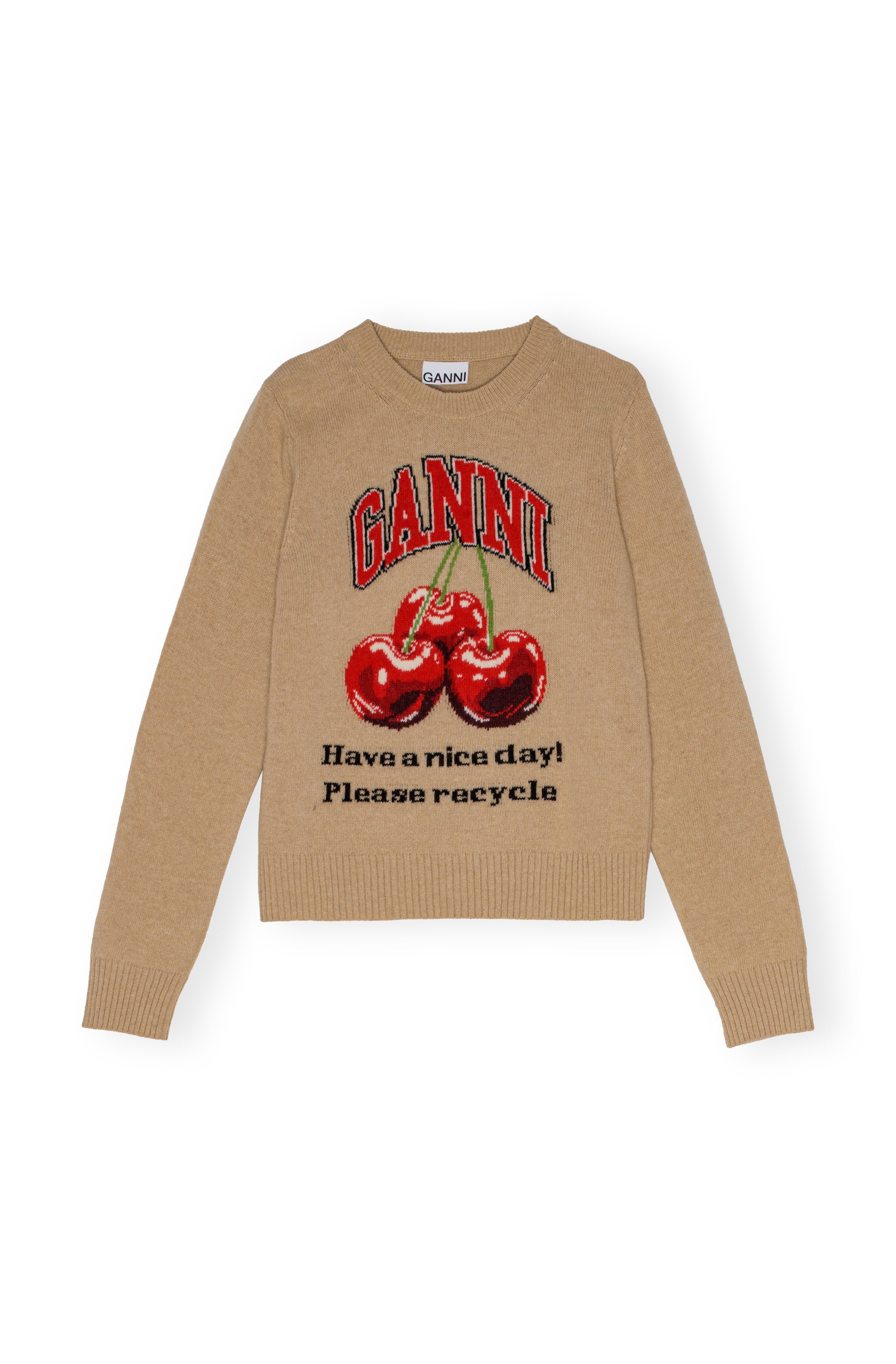 Graphic Wool Mix Cherry Crewneck