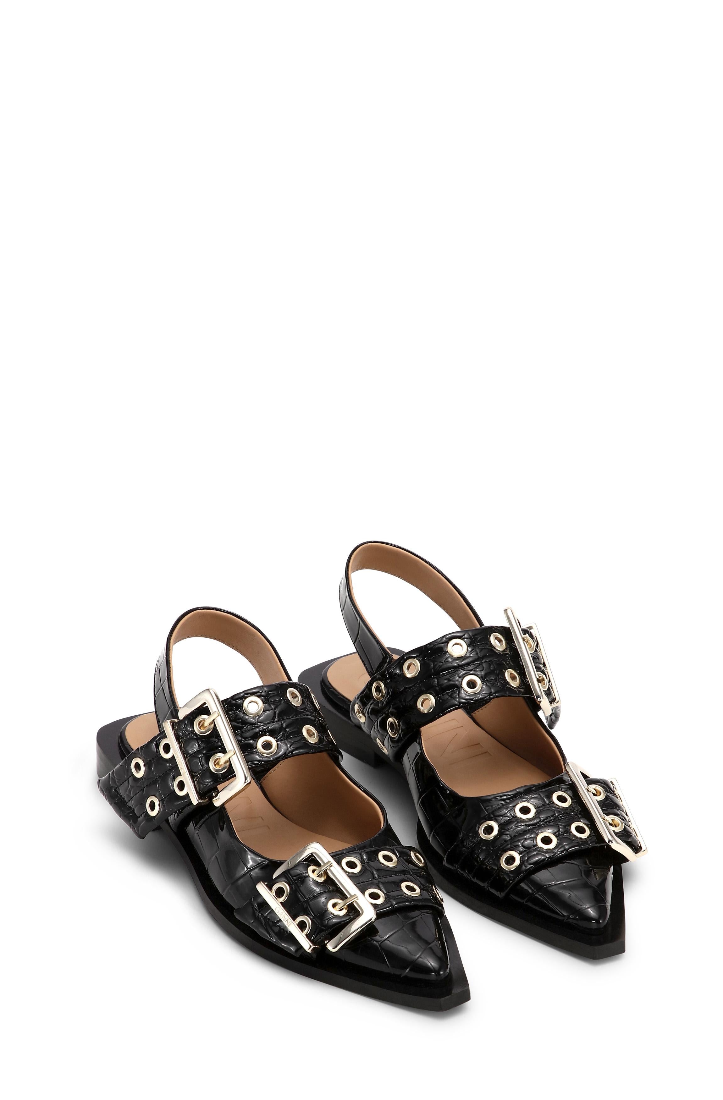 Feminine Buckle Ballerina Naplack Croco