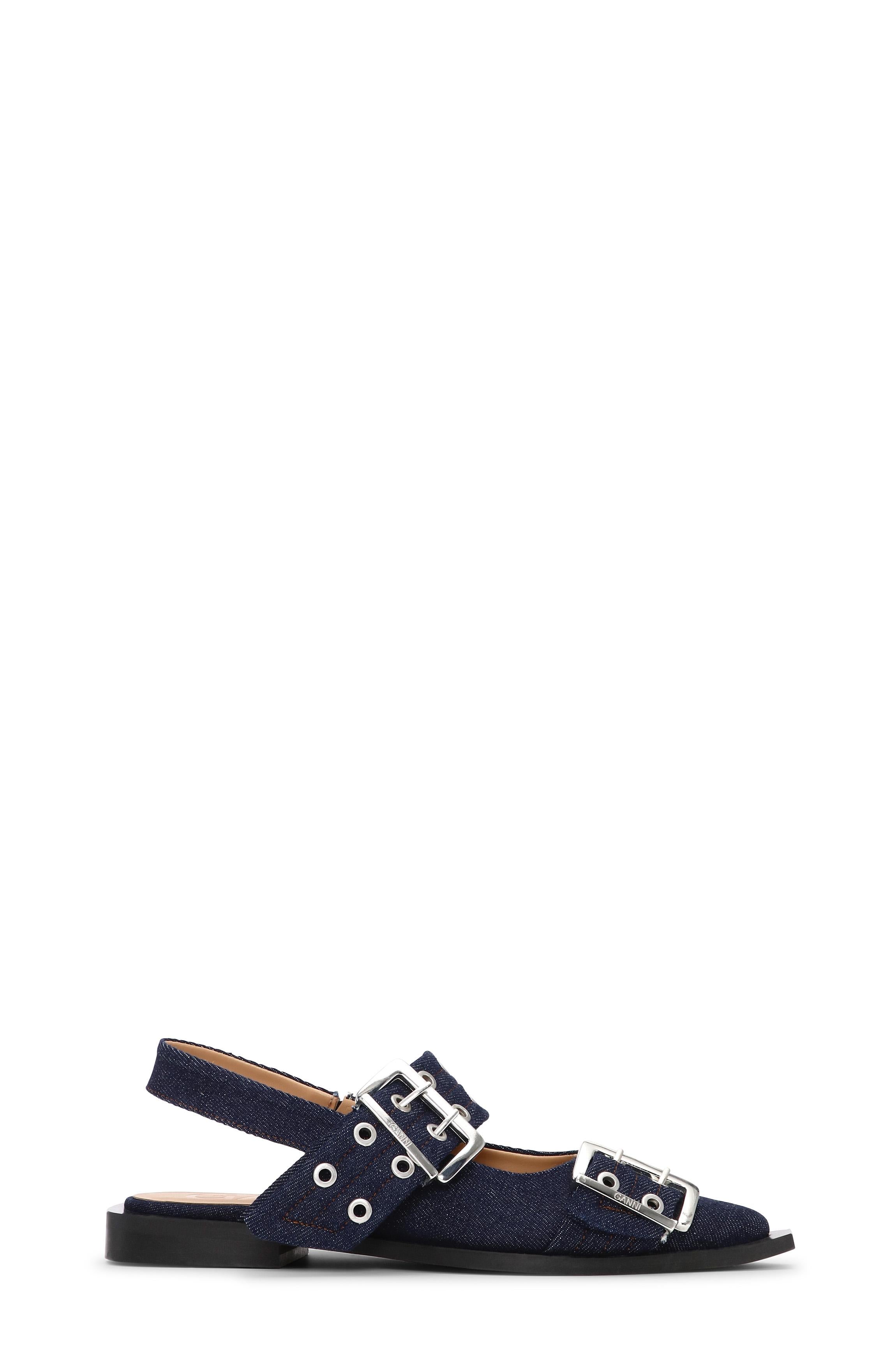 Feminine Buckle Ballerina Denim