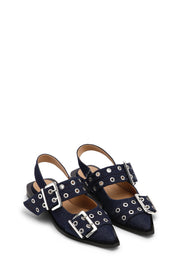 Feminine Buckle Ballerina Denim